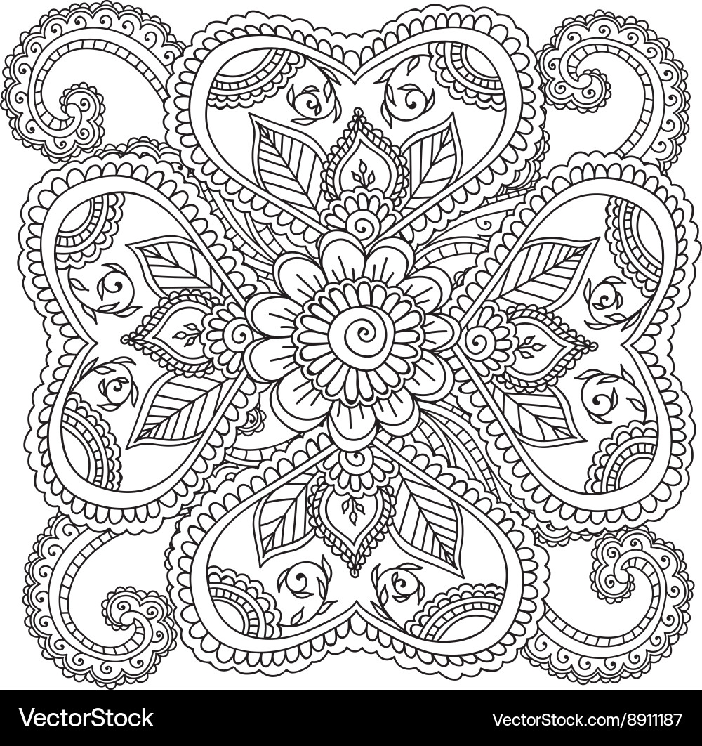 Coloring Pages For Adults Henna Mehndi Doodles Vector Image
