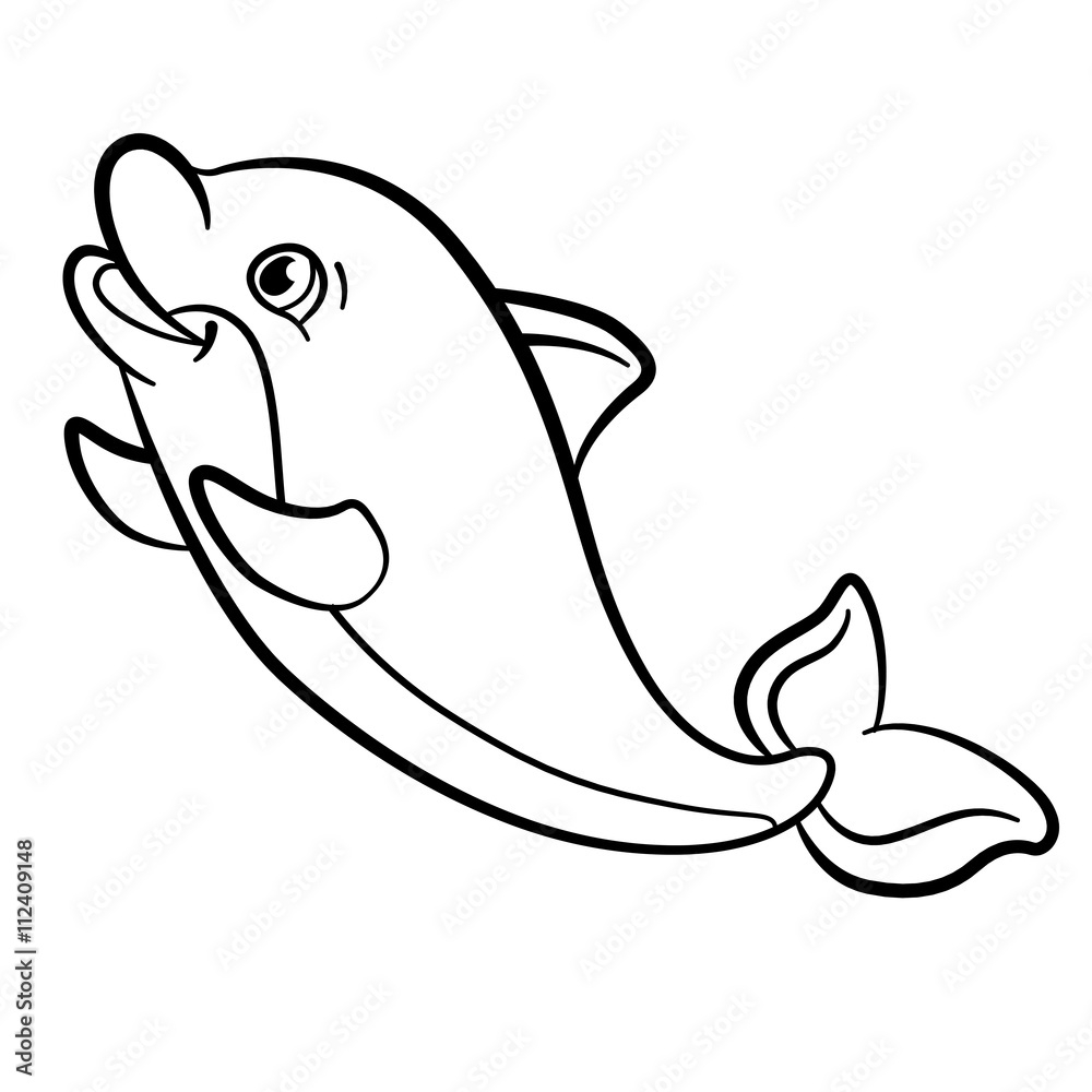 Coloring Pages Marine Wild Animals Little Cute Baby Dolphin Stock Vector Adobe Stock