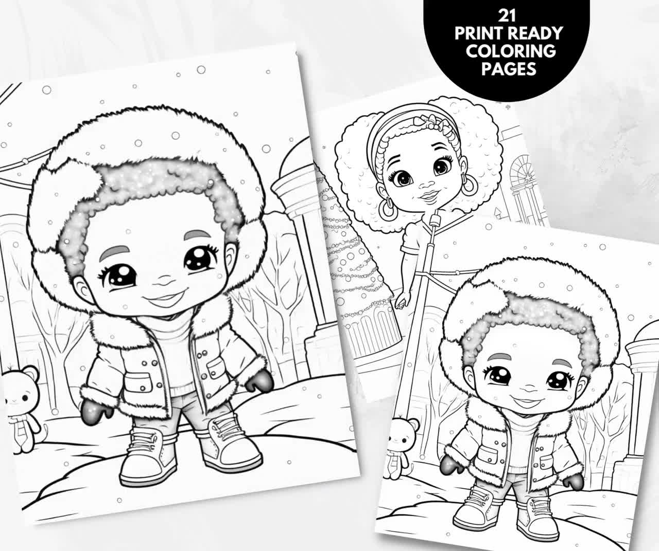Coloring Pages Of African American Kids Holiday Coloring Pages Christmas Coloring Book Chibi Style Coloring Book Etsy