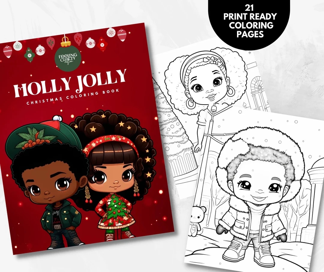 Coloring Pages Of African American Kids Holiday Coloring Pages Christmas Coloring Book Chibi Style Coloring Book Etsy