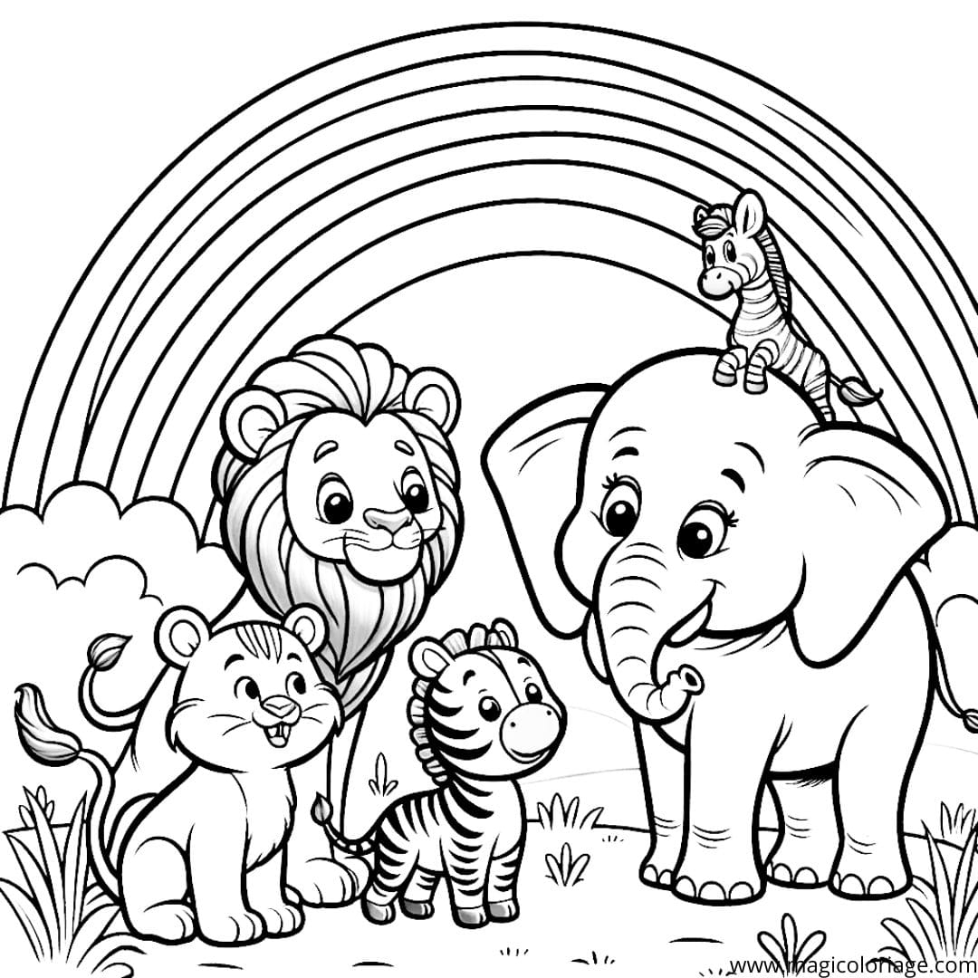 Coloring Rainbow And Savannah Animals Free Drawing