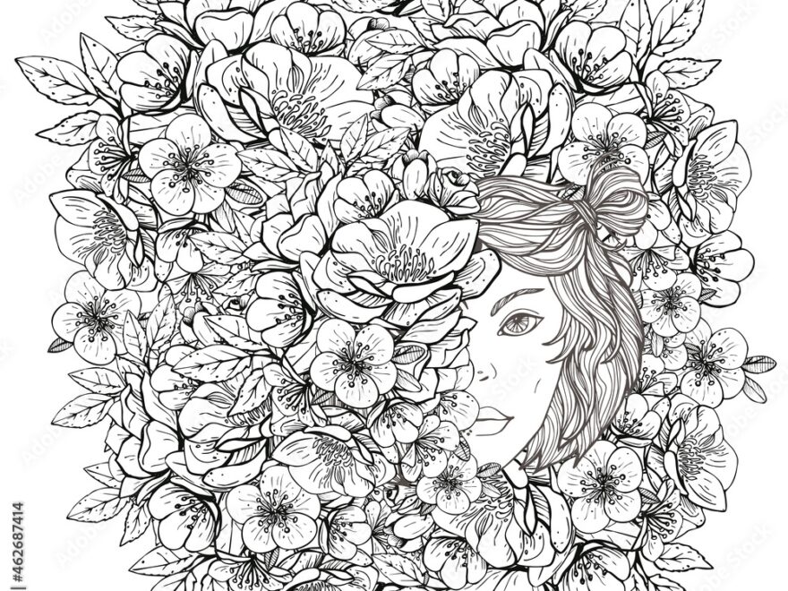 Colouring Pictures With Girl And Flower Art Therapy Coloring Page For Adults And Children Stock Vector Adobe Stock