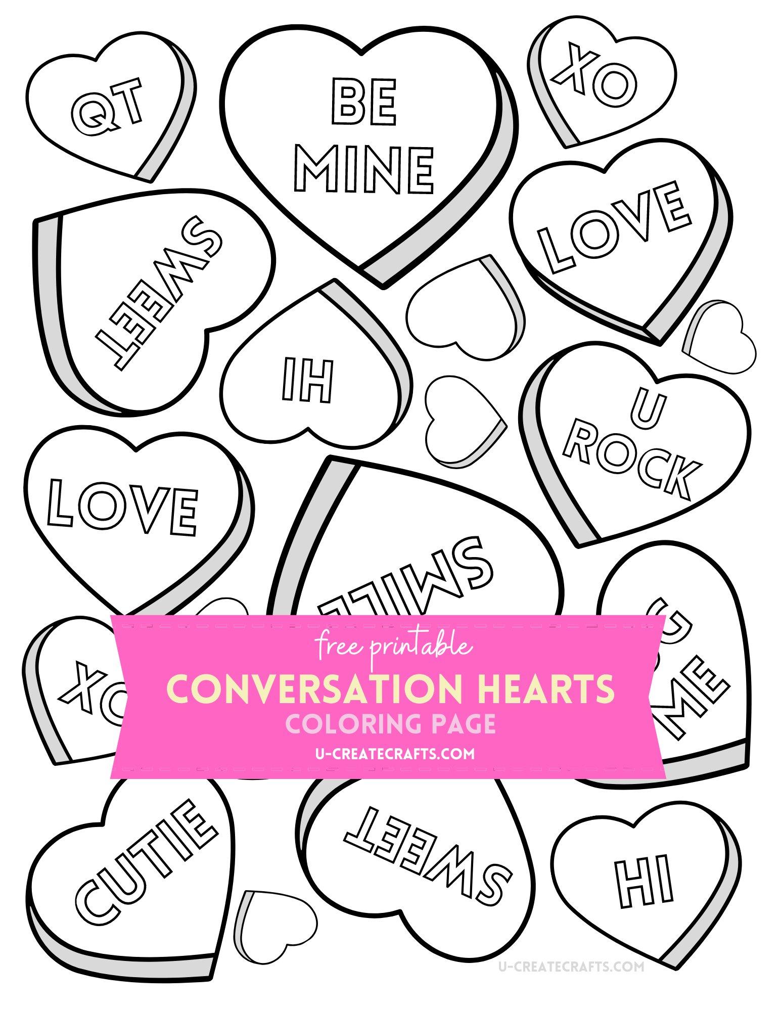 Conversation Hearts Valentine Coloring Page U Create