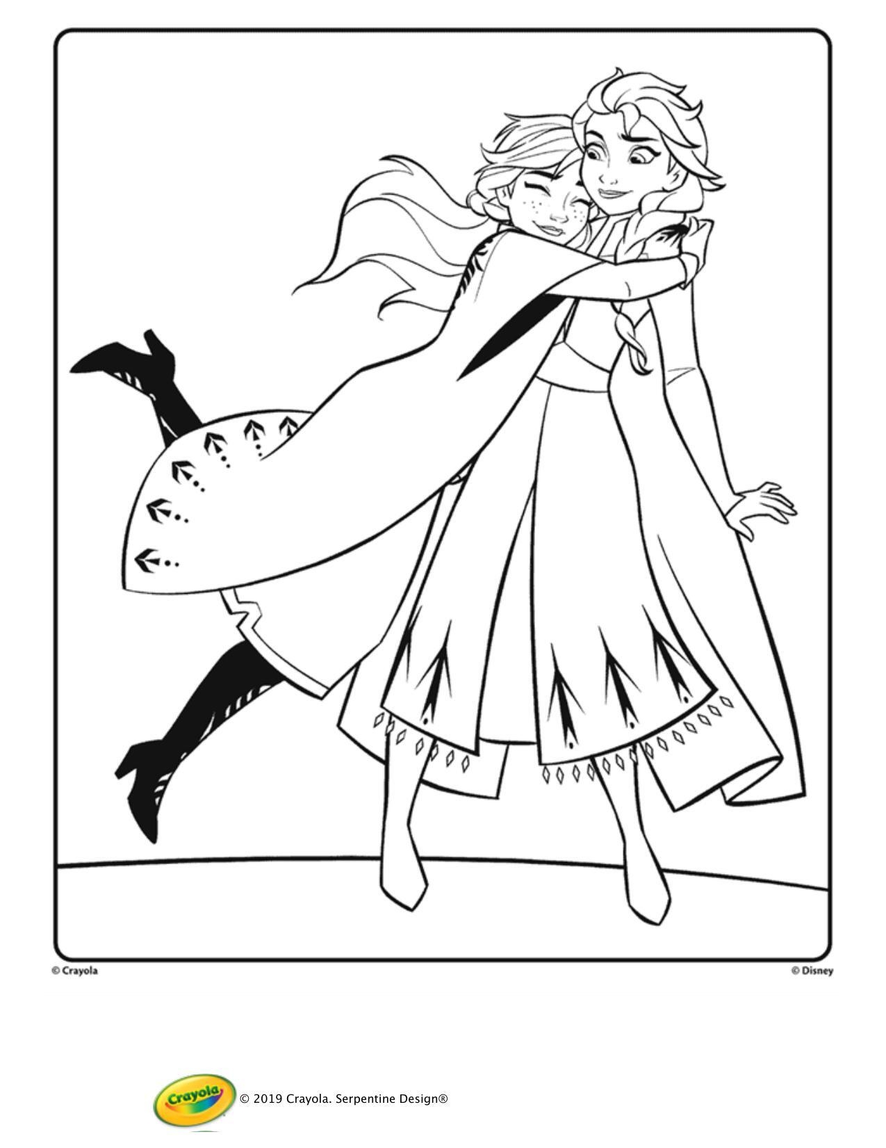 Crayola Canada Anna And Elsa From Disney Frozen 2 Hugging Colouring 