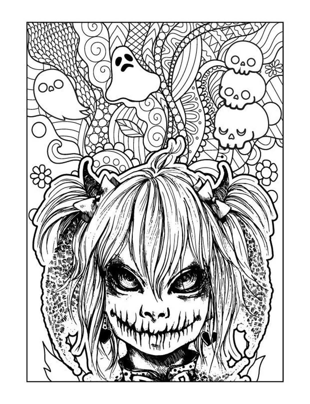Creepy Halloween Coloring Pages For Adults Etsy Creepy Halloween Coloring Pages For Adults Etsy