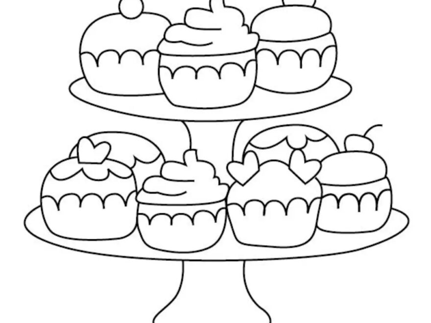 Cupcake Stand Coloring Page Etsy