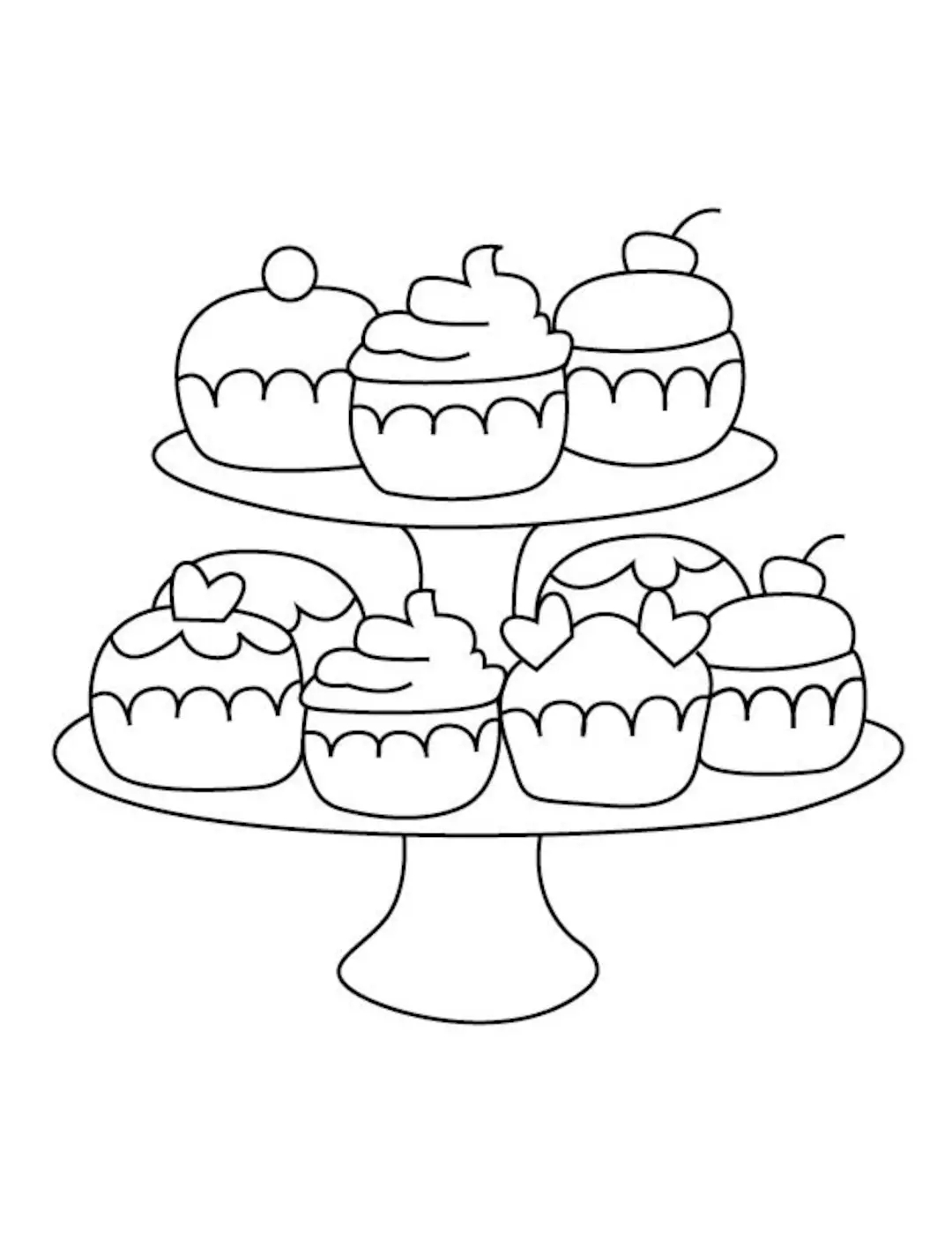 Cupcake Stand Coloring Page Etsy