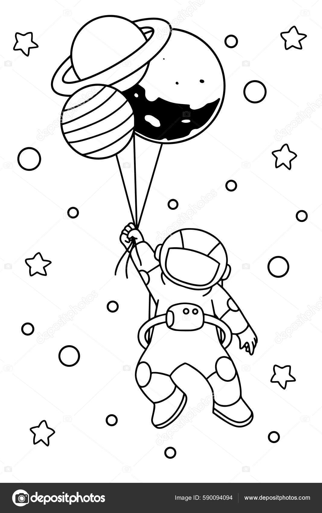 Cute Astronaut Holding Balloon Planet Coloring Book Illustration Vector Stock Vector By bayucesh 590094094