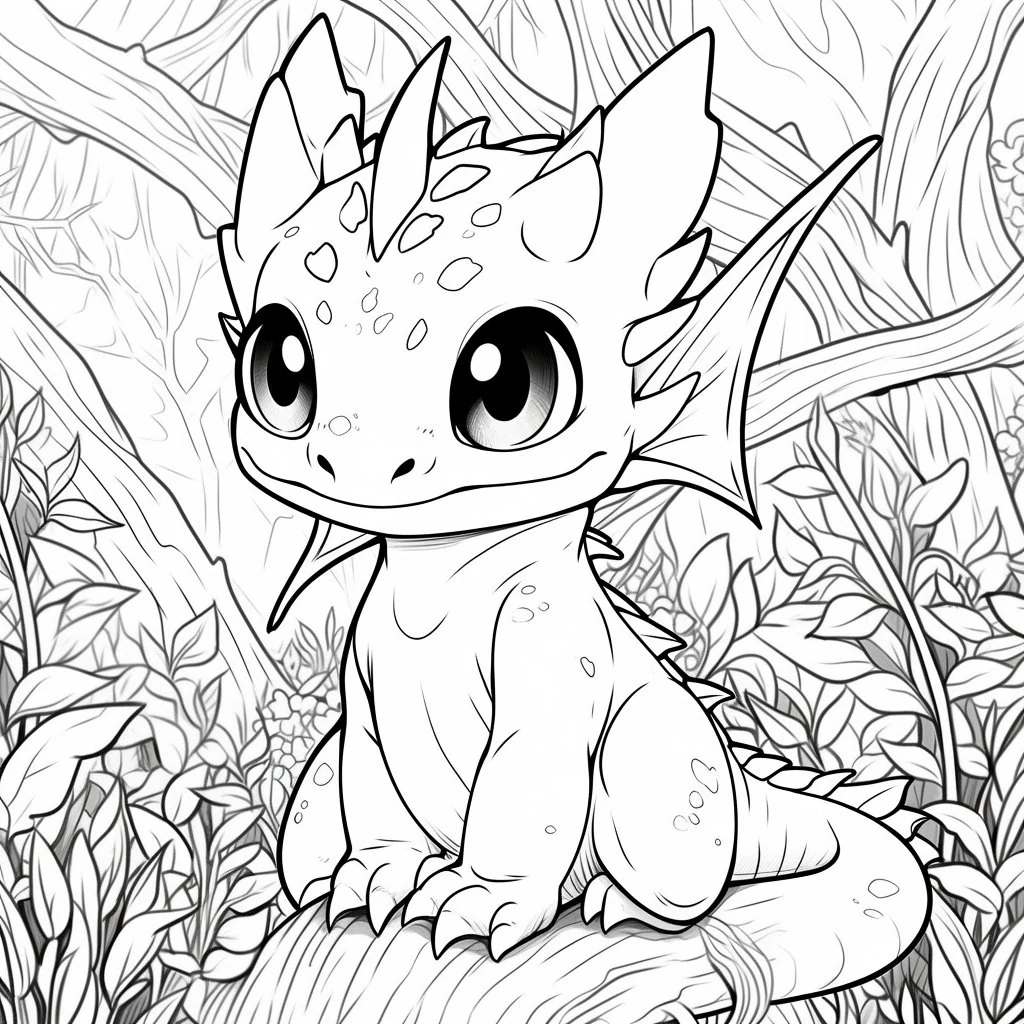 Cute Baby Dragons Coloring Page For Kids Cartoon Fun Dragons Coloring Characters Chibi Anime Sweet Eyes Dragonling Dreams Grayscale Etsy