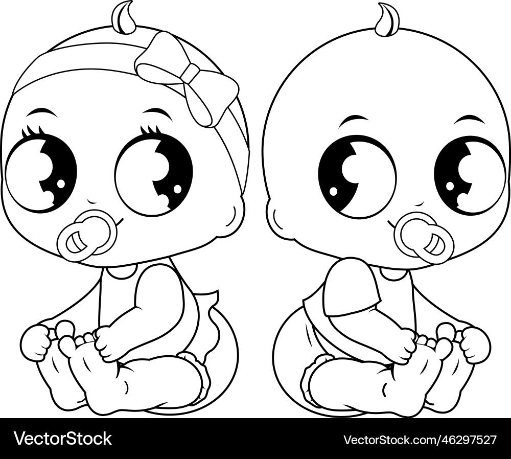 Cute Baby Girl And Boy Coloring Page Royalty Free Vector