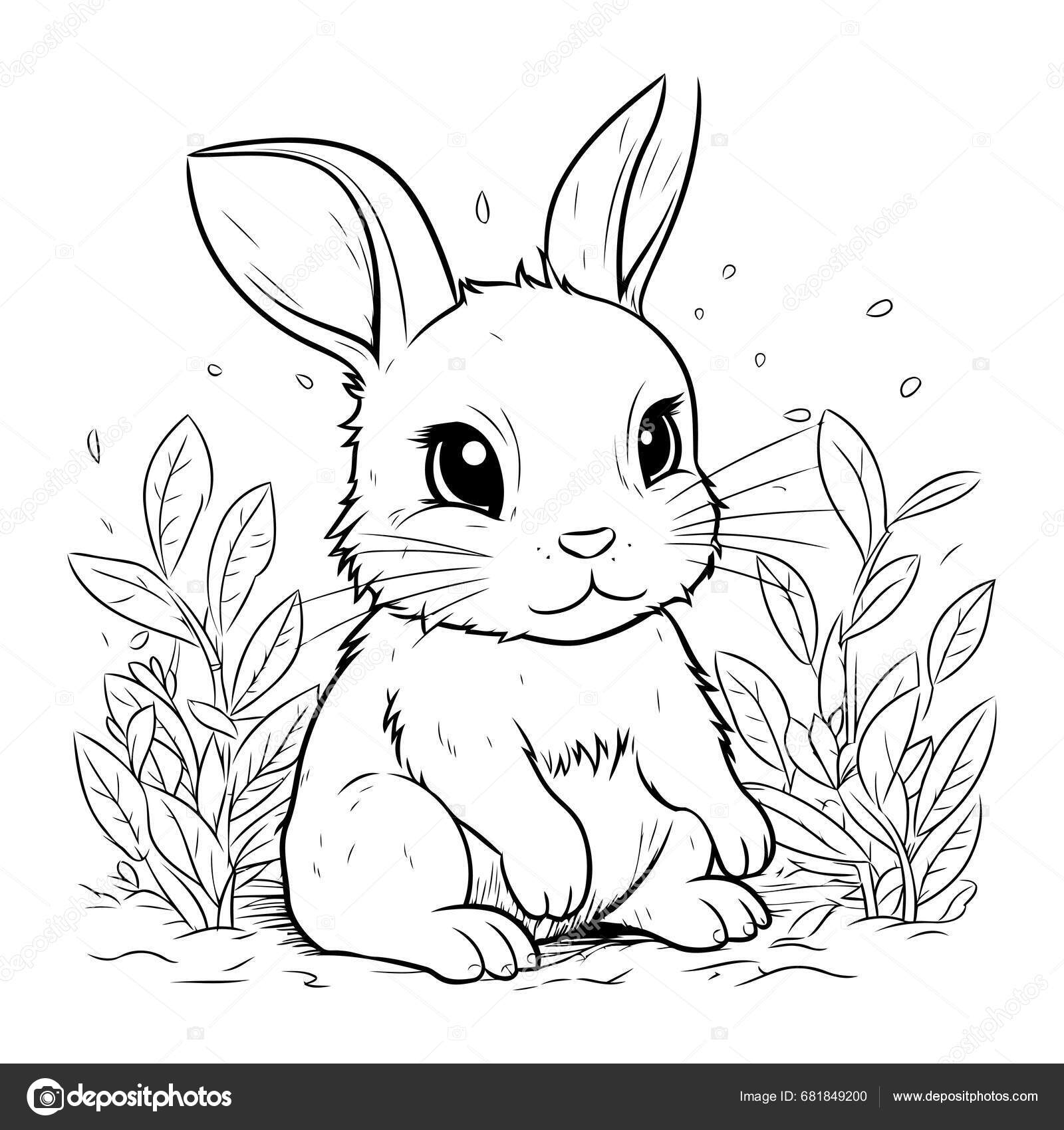Cute Cartoon Bunny Sitting Grass Vector Illustration Coloring Book Stock Vector By ibrandify 681849200
