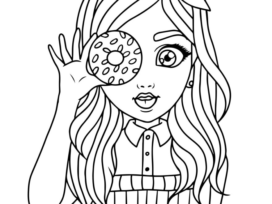 Cute Cartoon Little Girl Coloring Page Royalty Free Vector