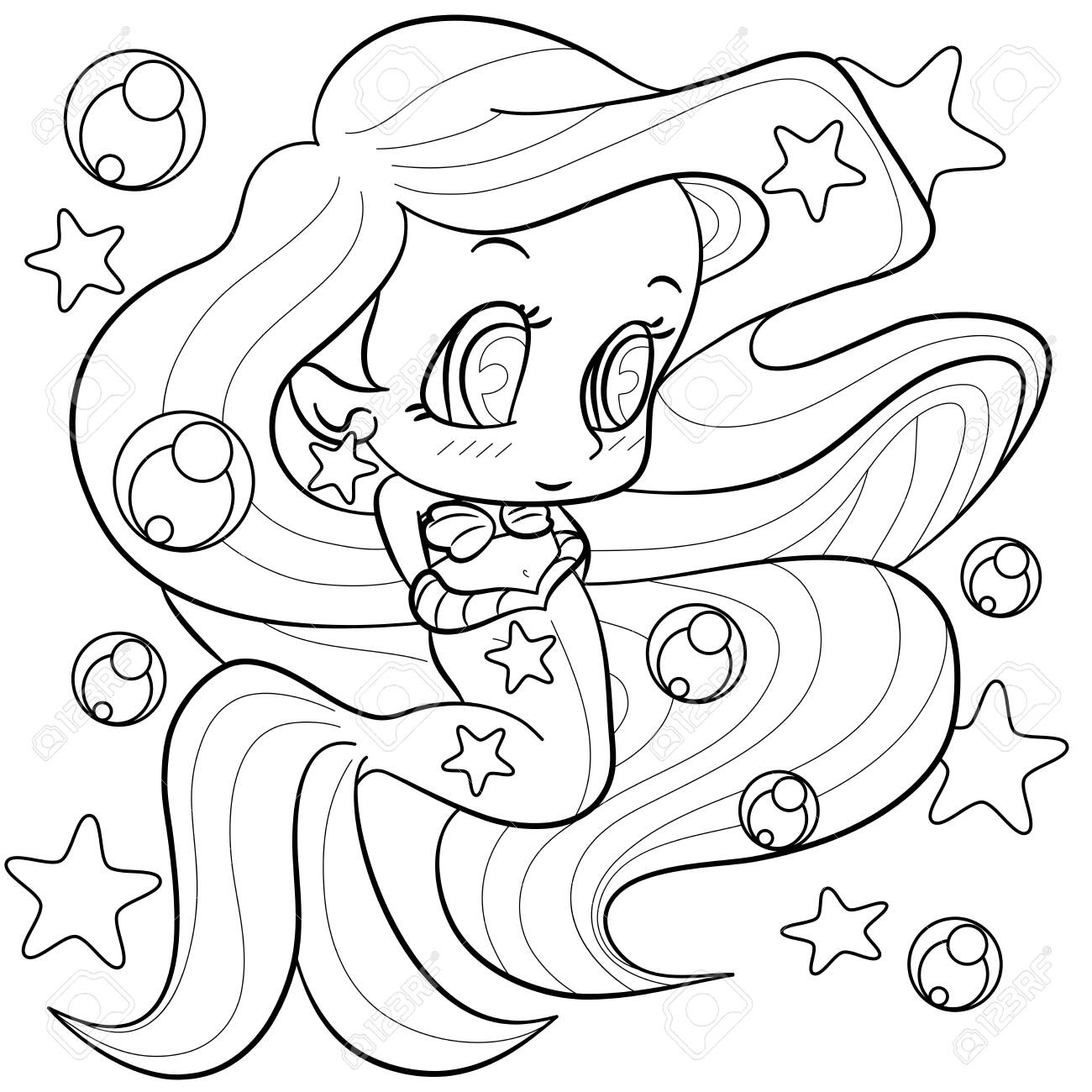 Cute Cartoon Little Mermaid Coloring Page Under Water In The Sea Outline Of Cartoon Girl Mermaid Vector Illustration Coloring Book For Kids Royalty Free SVG Cliparts Vectors And Stock Illustration Image 140809267 
