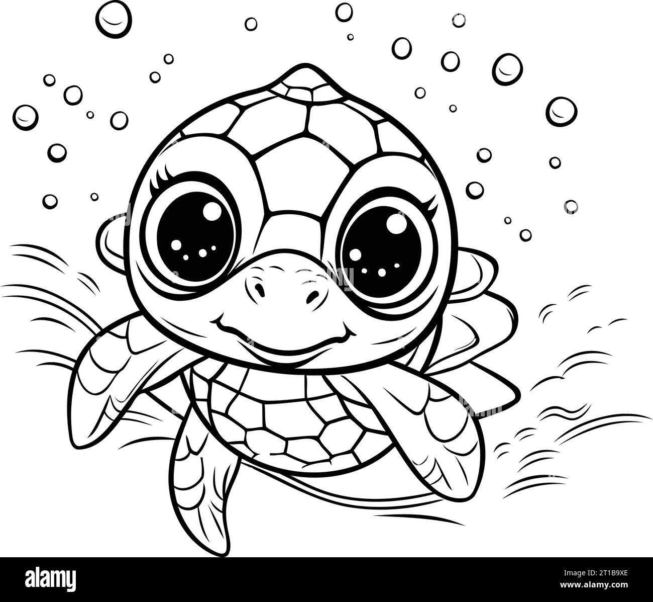 Cute Cartoon Sea Turtle Black And White Vector Illustration For Coloring Book Stock Vector Image Art Alamy