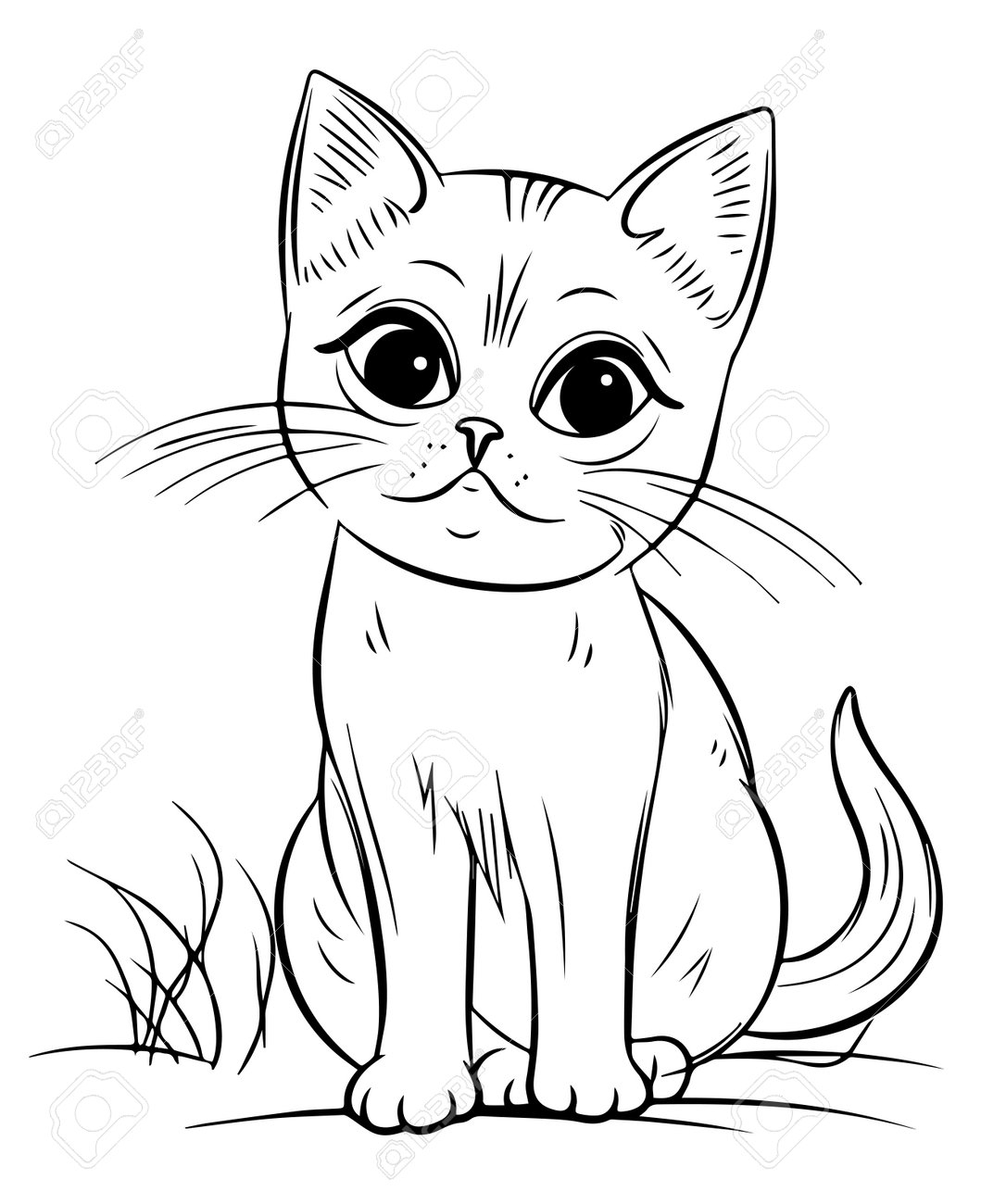 Cute Cat Sitting On The Grass Coloring Book For Kids Royalty Free SVG Cliparts Vectors And Stock Illustration Image 205570007 
