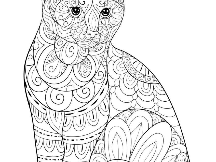 Cute Cat With Simple Zentangle Patterns Cat Coloring Pages For Adults Page Myths legends 1000