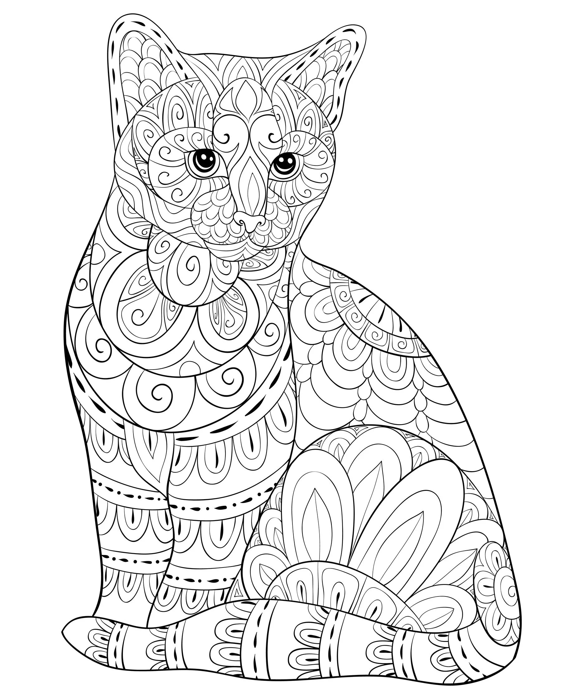 Cute Cat With Simple Zentangle Patterns Cat Coloring Pages For Adults Page Myths legends 1000 