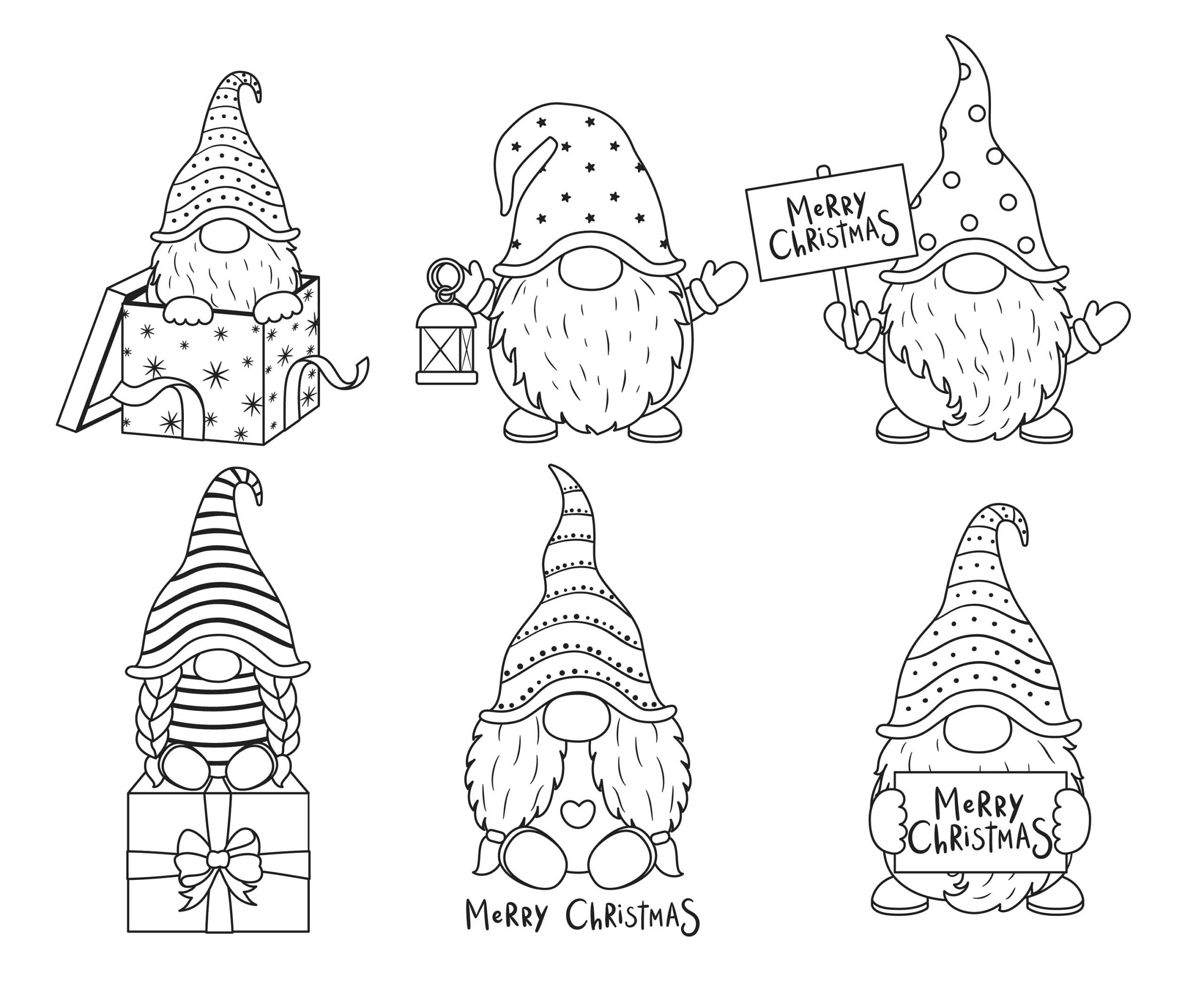 Cute Christmas Dwarf Gnomes Coloring Pages 6 page Printable For Kids Adults Holiday Digital Download Etsy