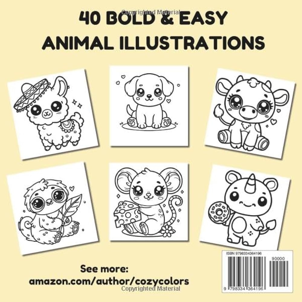 Cute Cuddly Animals Bold And Easy Coloring Book For Kids And Adults 40 Stress Relieving And Relaxing Designs Cute Animals Coloring Books Colors Cozy 9798334364196 Amazon Books
