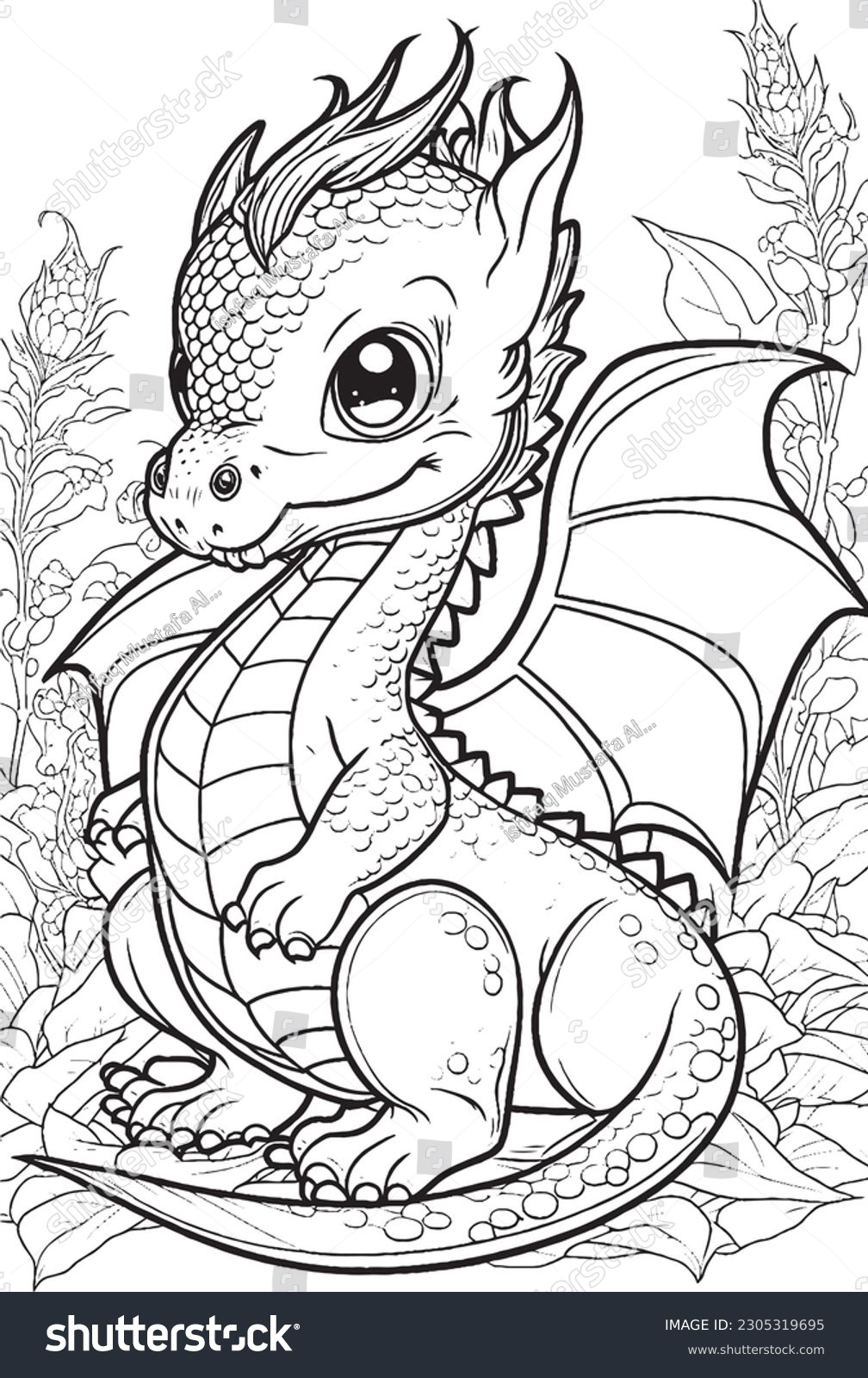 Cute Dragon Coloring Pages Kids Adults Stock Vector Royalty Free 2305319695 Shutterstock