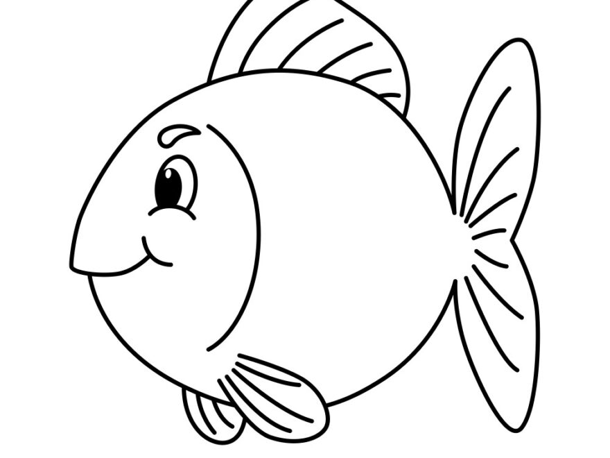 Cute Fish Cartoon Coloring Page For Kids Vector Image