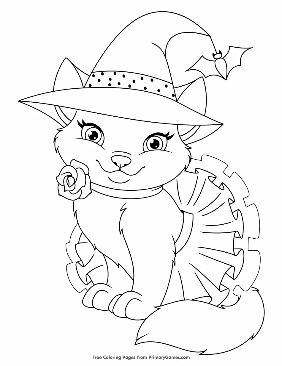Cute Halloween Cat Coloring Page Download Printable PDF Templateroller