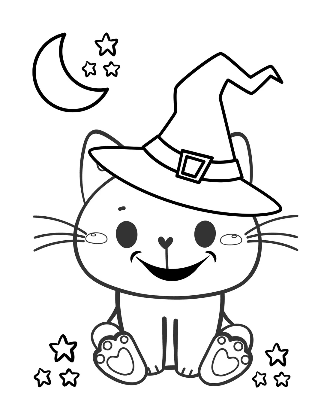 Cute Halloween Cat Coloring Page instant Download Etsy