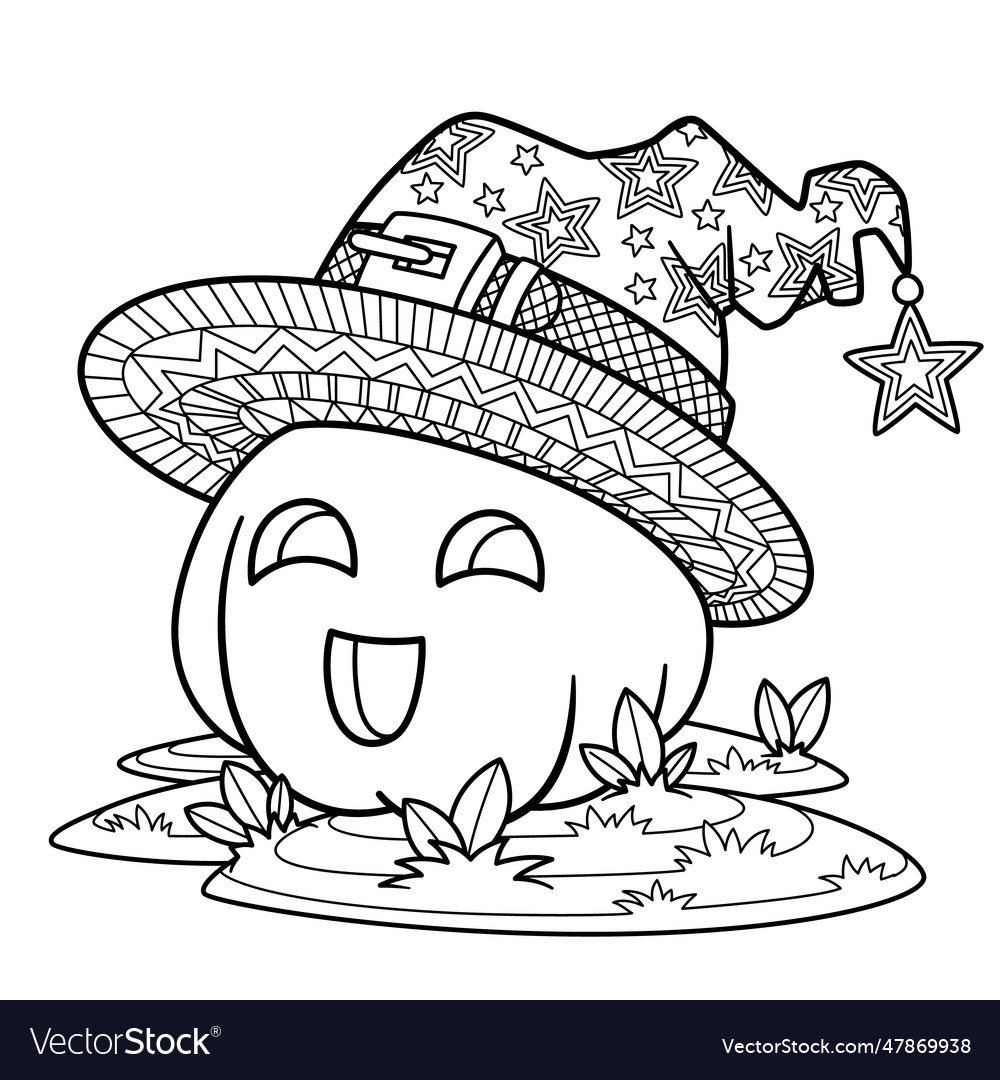 Cute Halloween Pumpkin Doodle Coloring Page Vector Image