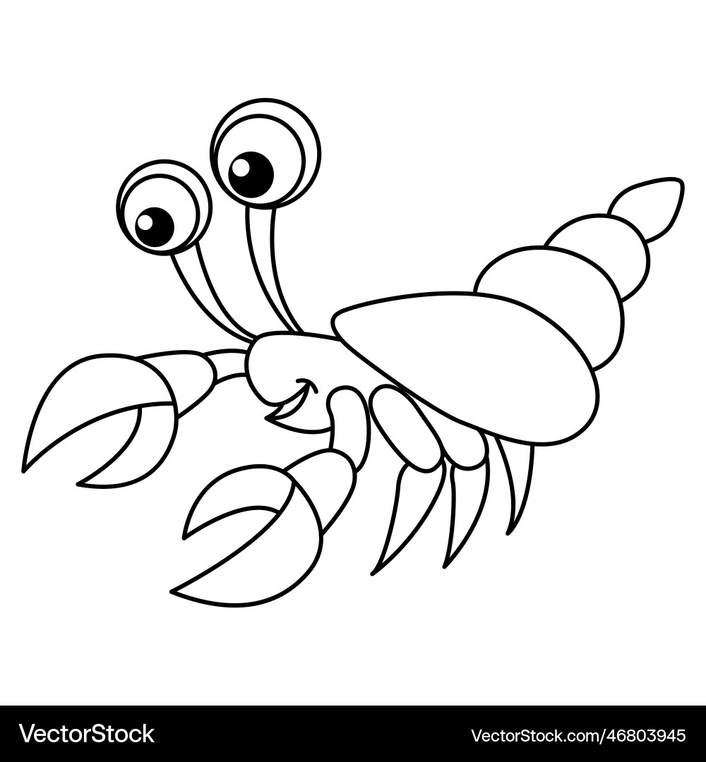 Cute Hermit Crab Cartoon Coloring Page Royalty Free Vector