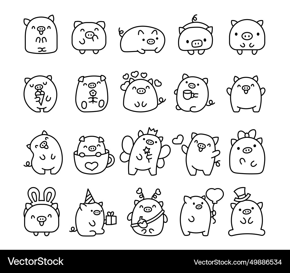 Cute Kawaii Little Pig Coloring Page Royalty Free Vector Cute Kawaii Little Pig Coloring Page Royalty Free Vector