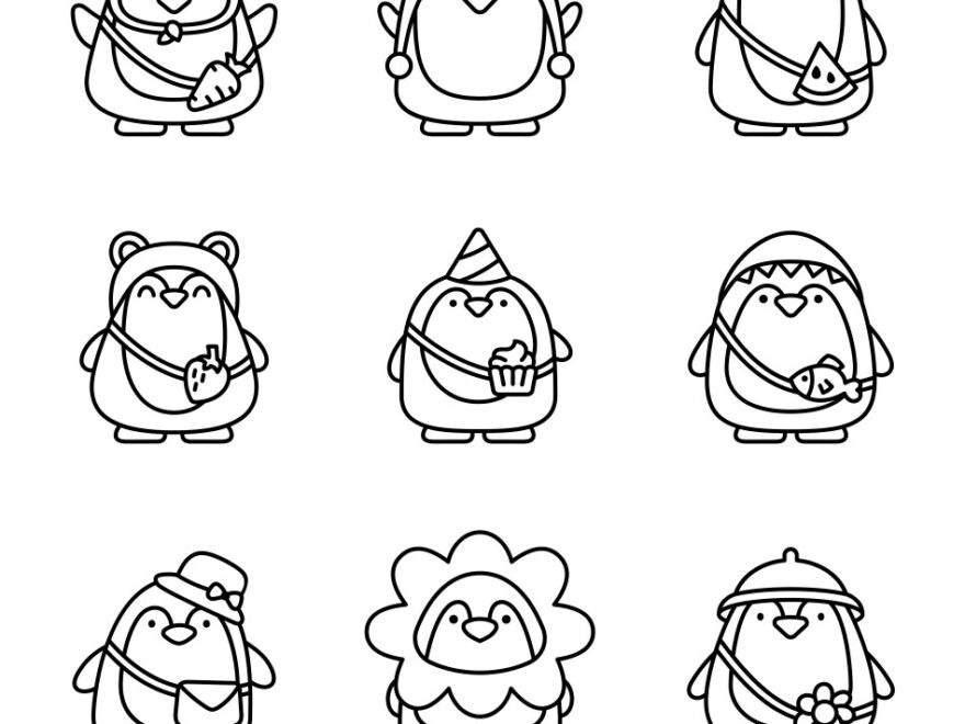 Cute Kawaii Penguin Coloring Page Cartoon Funny Vector Image
