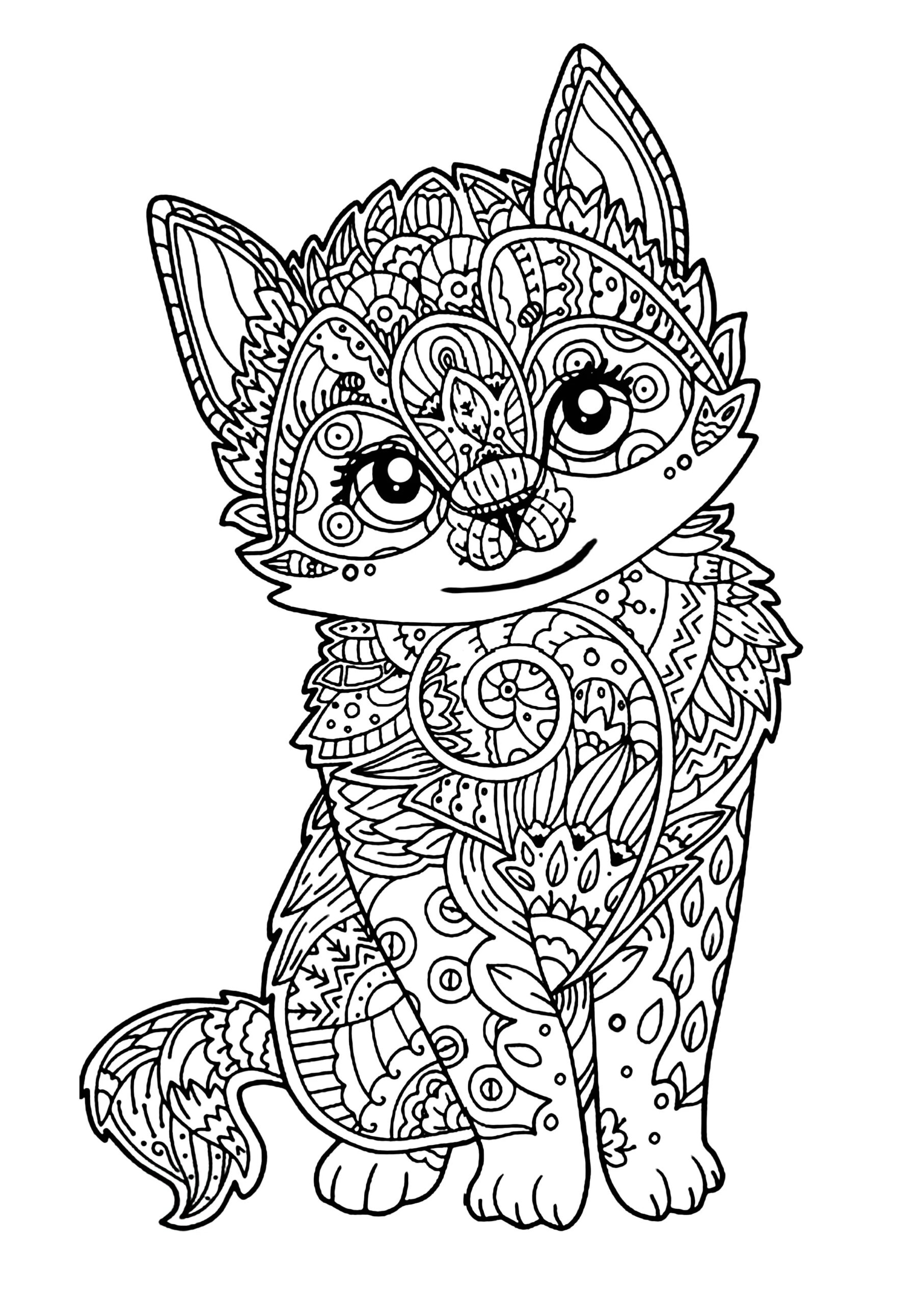 Cute Kitten Cat Coloring Pages For Adults