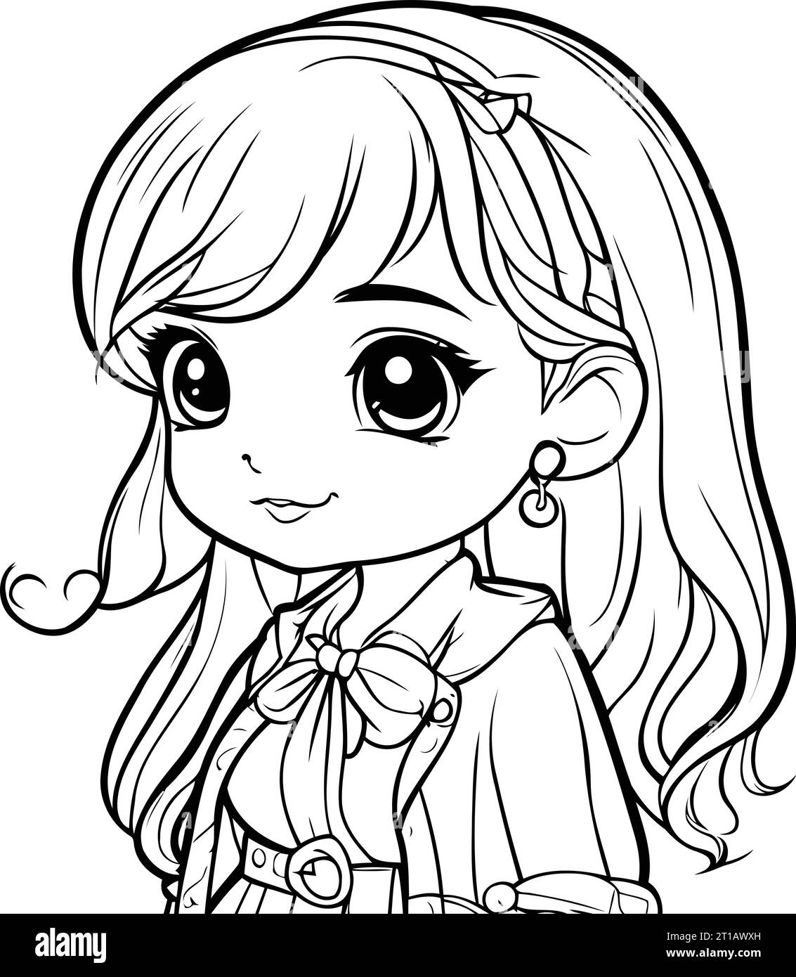 Cute Little Girl Black And White Vector Illustration For Coloring Book Stock Vector Image Art Alamy