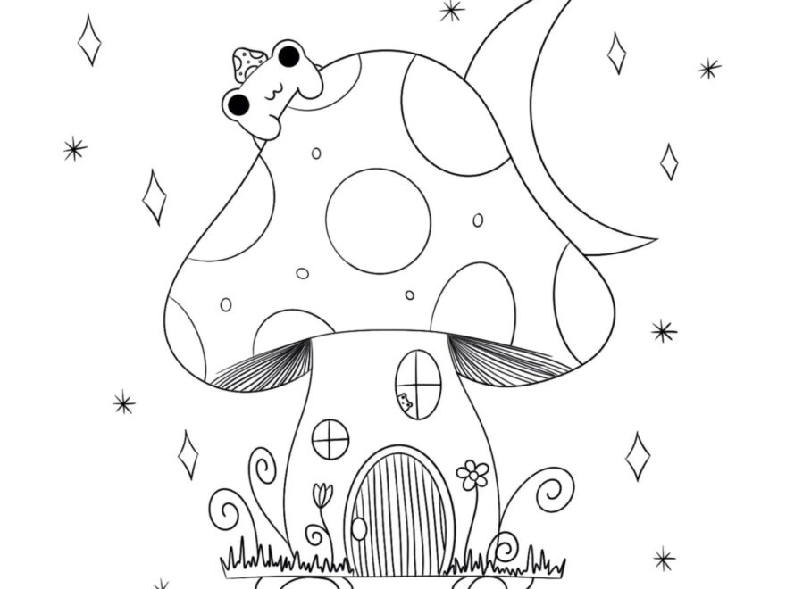 Cute Mushroom Frog Coloring Page Cute Coloring Page Mushroom Frog Coloring Page Printable Coloring Page Cottagecore Coloring Page Etsy