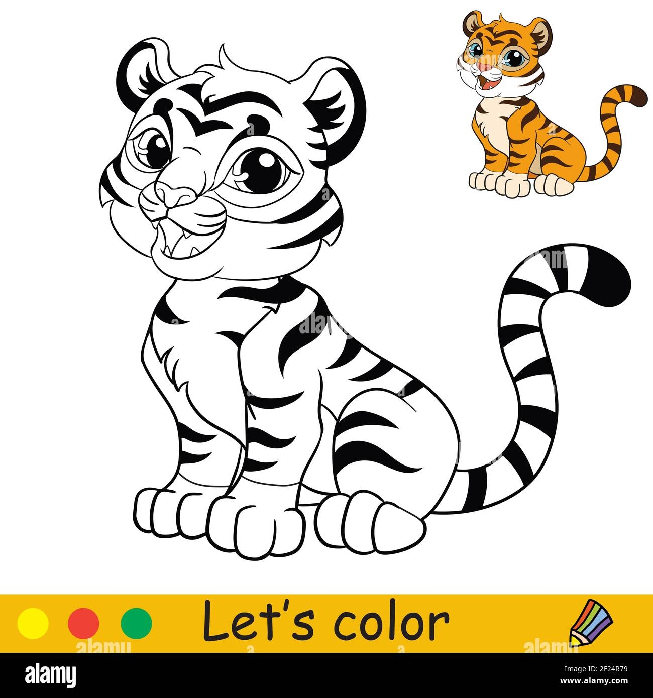 Cute Sitting Tiger Cartoon Character Tiger Coloring Book Page With Colorful Template Vector Contour Illustration Isolated On White Background For Stock Vector Image Art Alamy