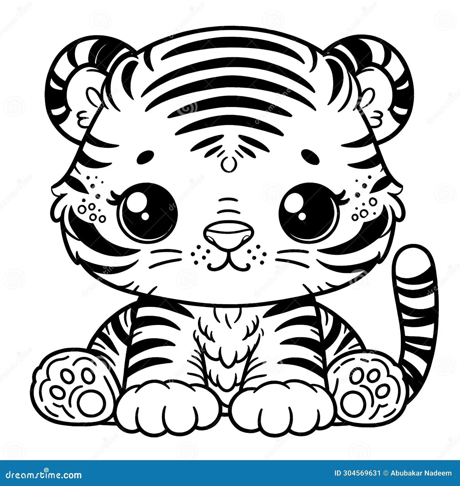 Cute Tiger Coloring Book Page Outline Line Art Stock Illustration Illustration Of Funny Nature 304569631