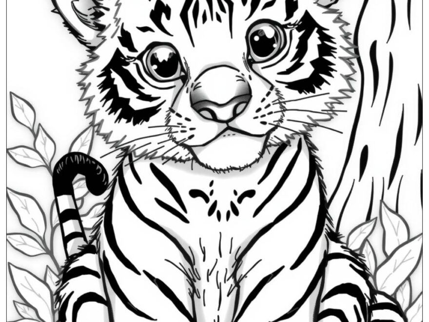 Cute Tiger Cub 2 Coloring Page Free PDF PNG Printable
