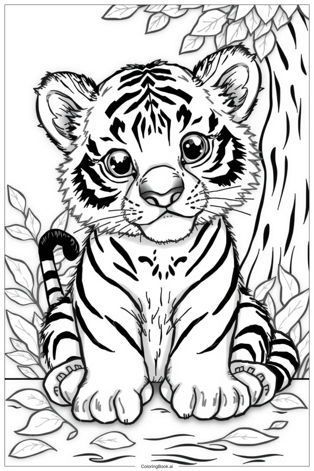 Cute Tiger Cub 2 Coloring Page Free PDF PNG Printable 