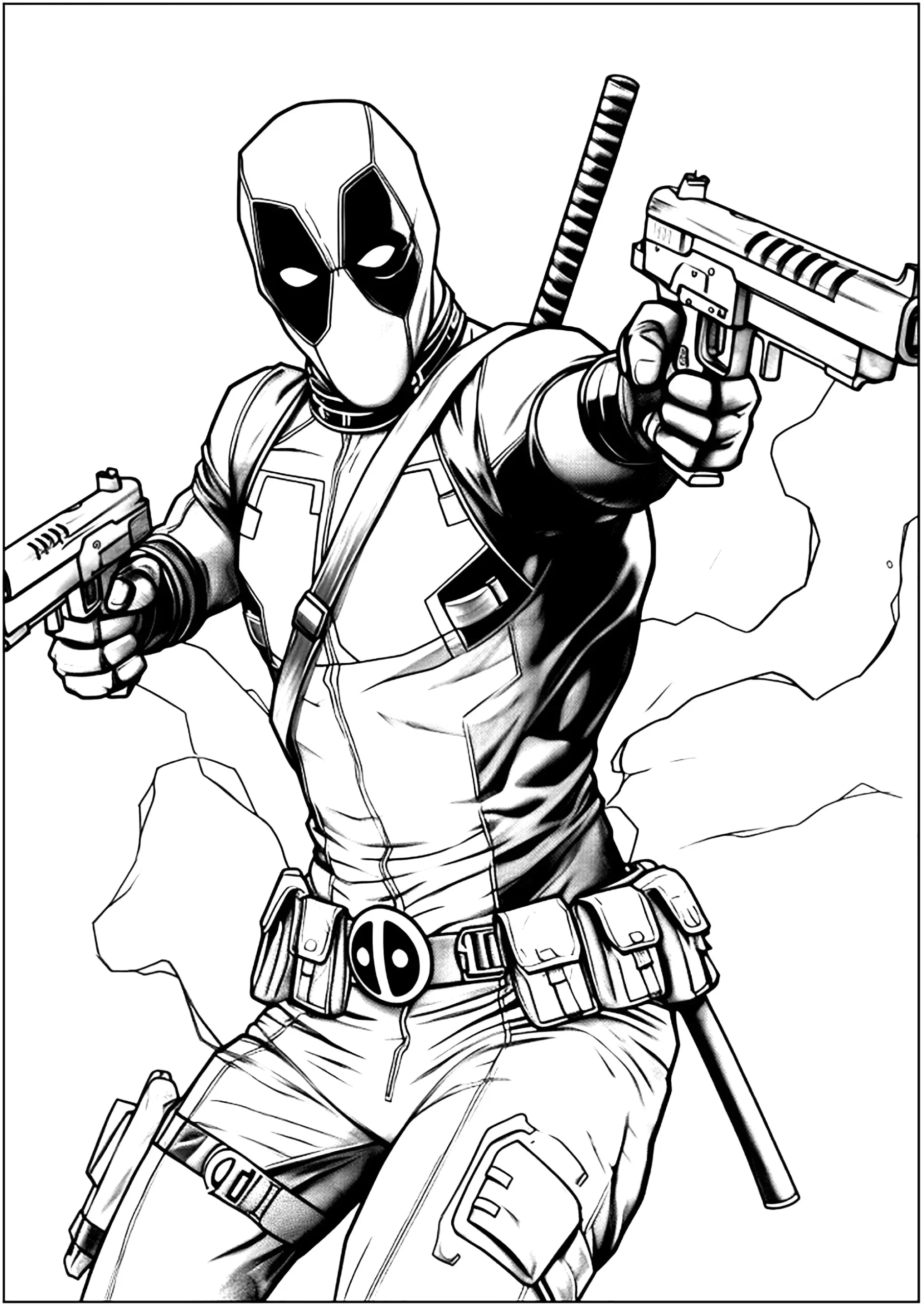 Deadpool And His Guns Deadpool Coloring Pages