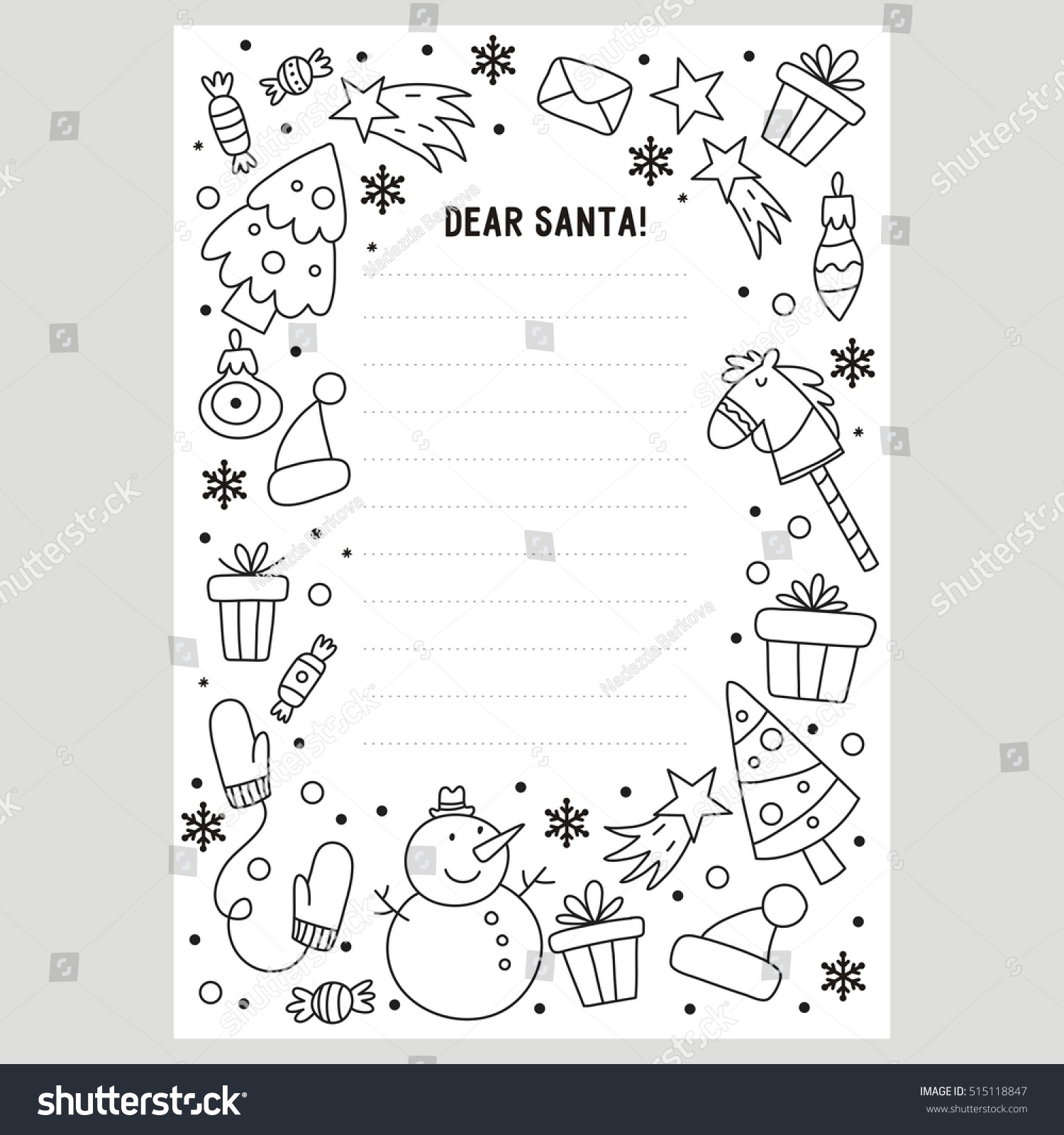Dear Santa Letter Coloring Page Stock Vector Royalty Free 515118847 Shutterstock