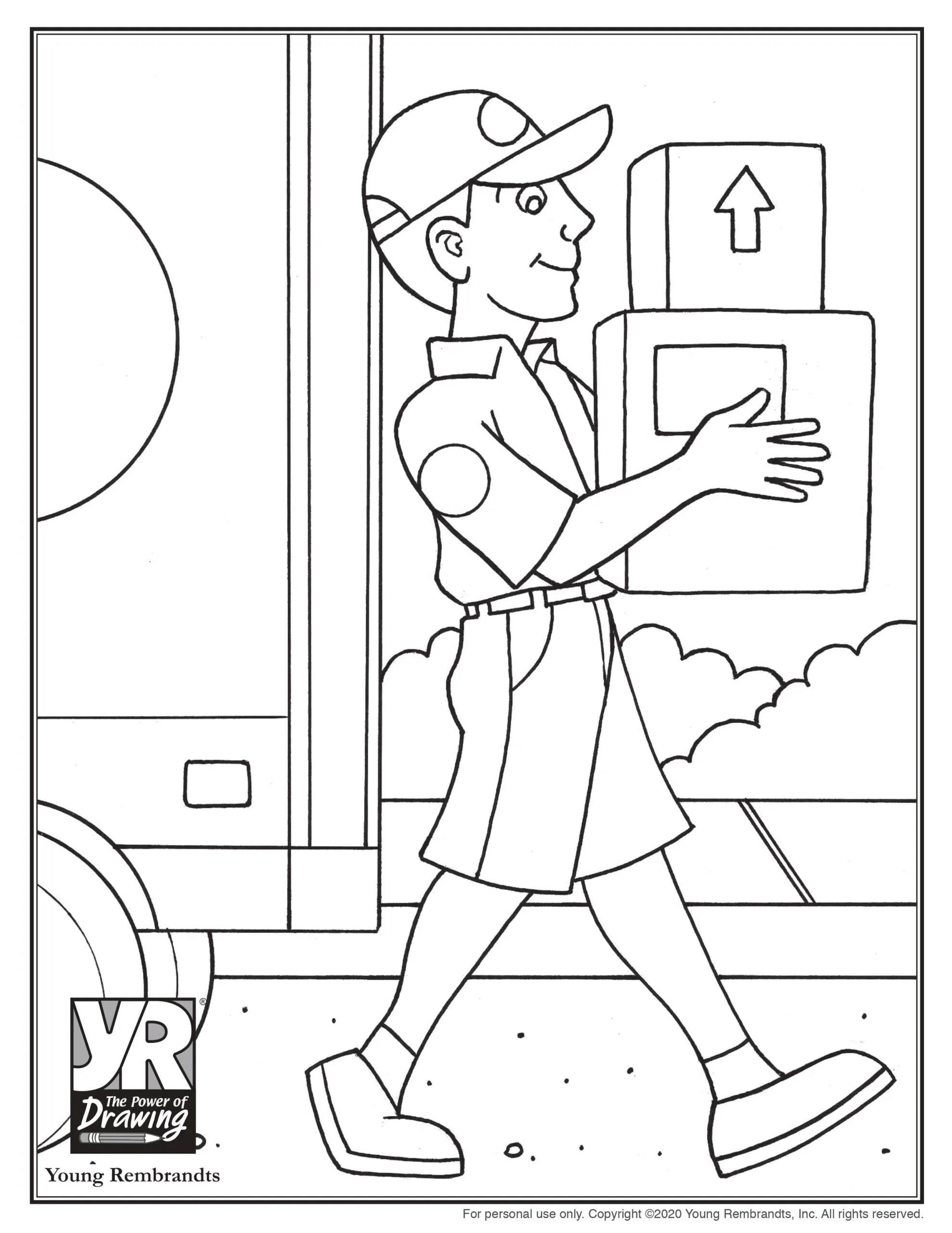Delivery Man Coloring Page Young Rembrandts Shop