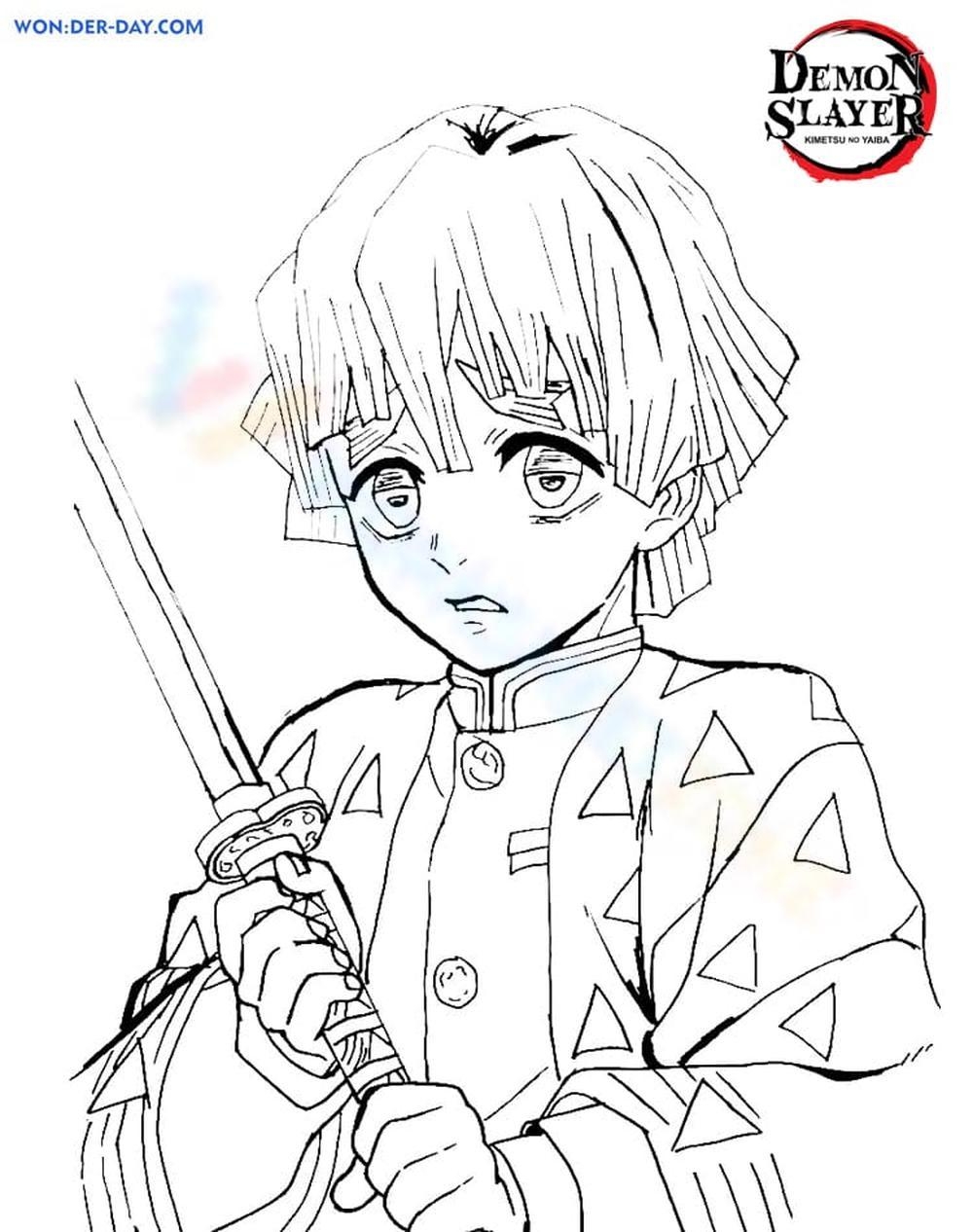 Demon Slayer Coloring Page Zenitsu Worksheet