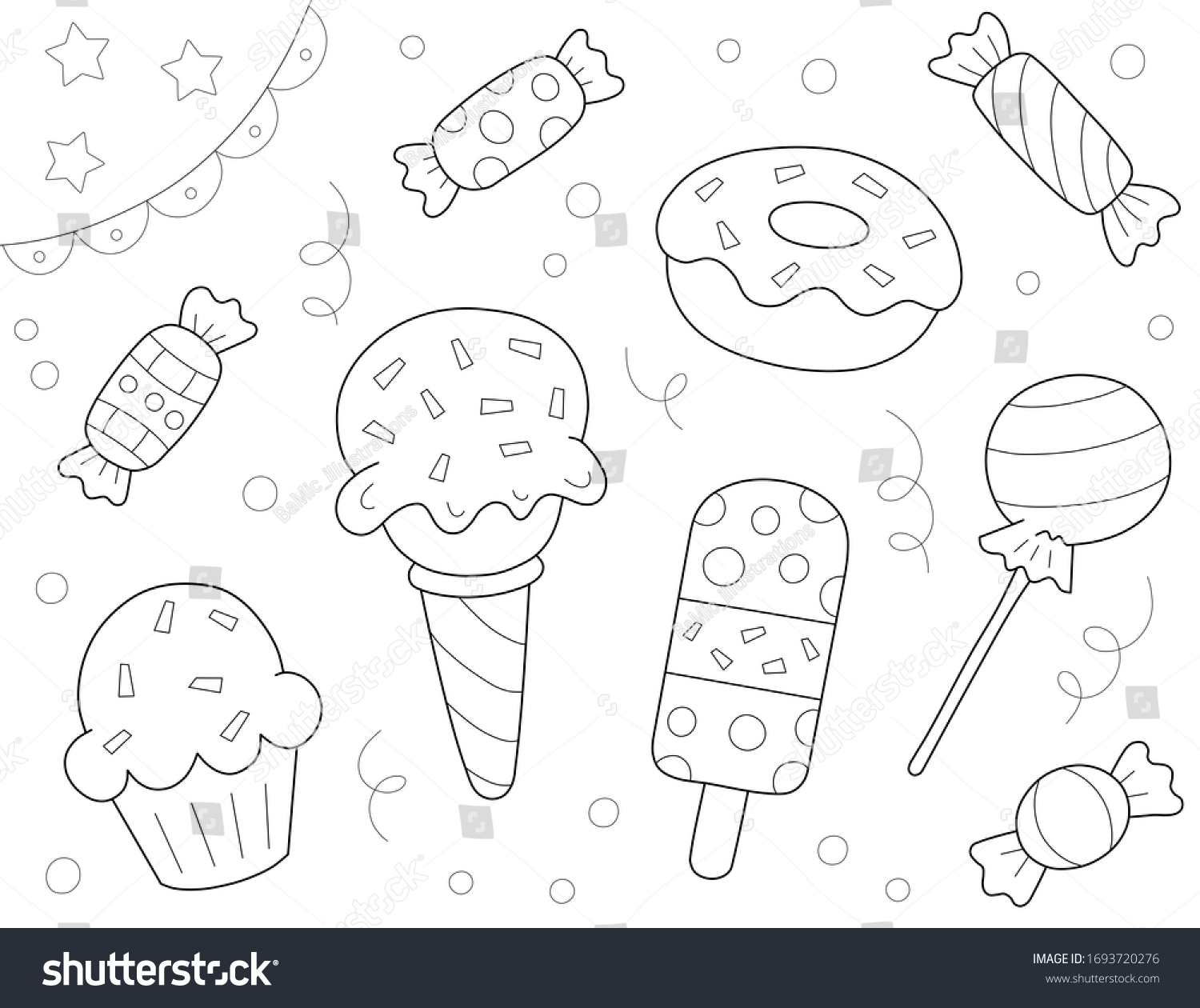 Dessert Food Coloring Page Kids Donut Stock Illustration 1693720276 Shutterstock