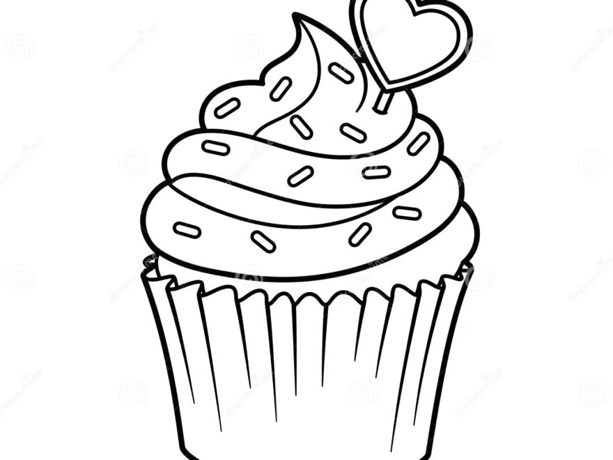 Detailed Cupcake Outline Coloring Page With Heart Topper Swirling Icing And Decorative Sprinkles Design Stock Vector Illustration Of Resource Party 375800738