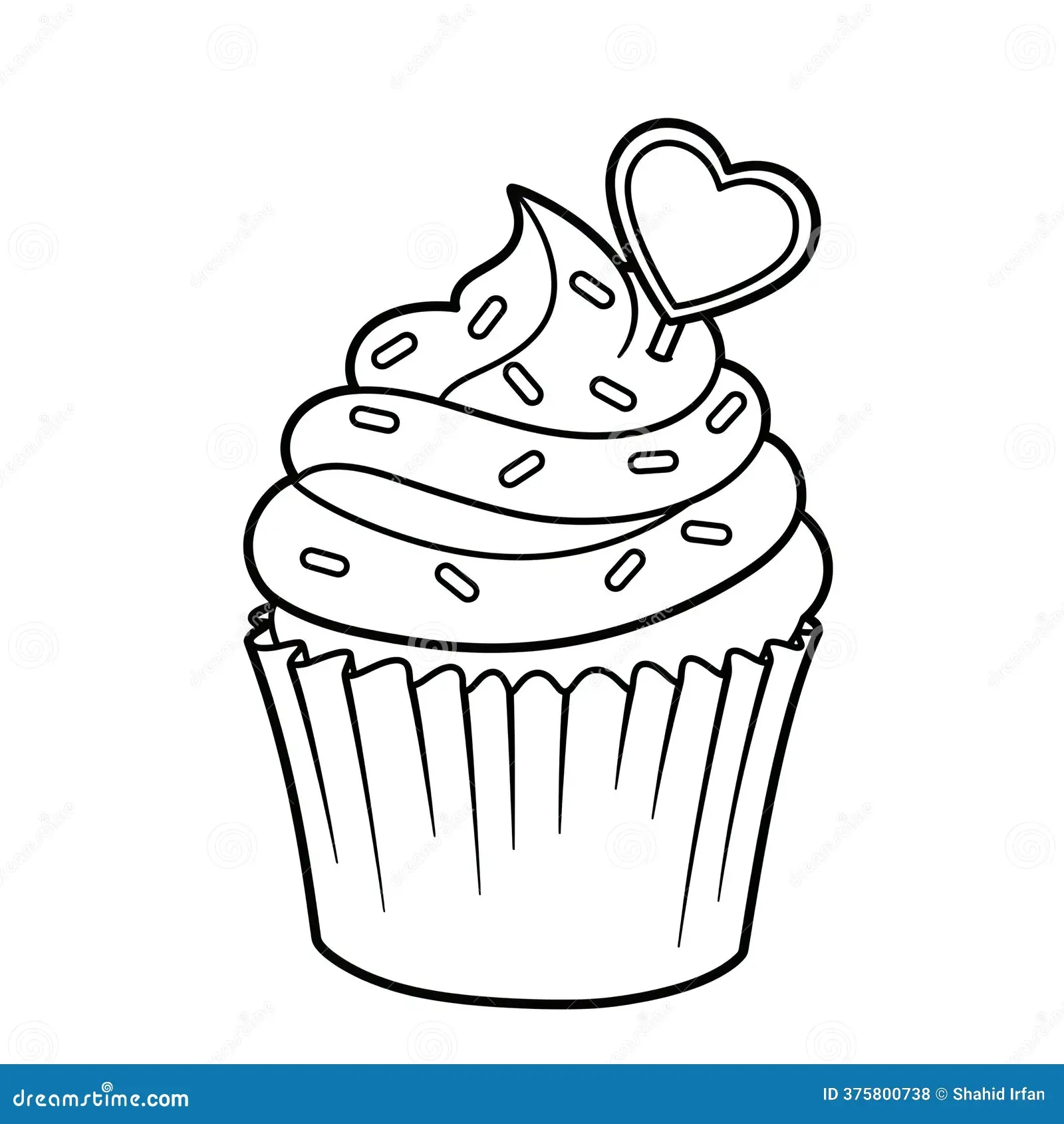 Detailed Cupcake Outline Coloring Page With Heart Topper Swirling Icing And Decorative Sprinkles Design Stock Vector Illustration Of Resource Party 375800738