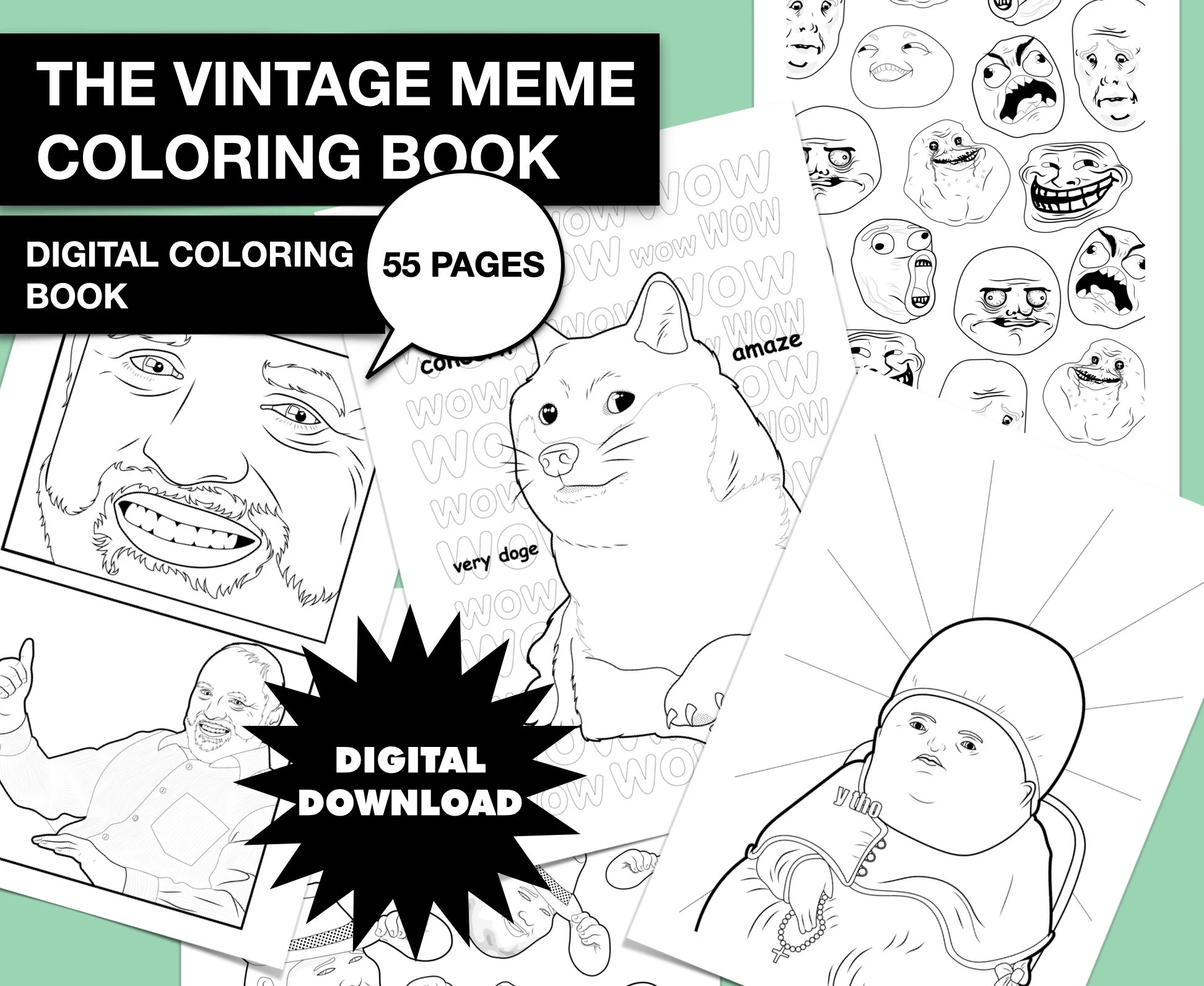 DIGITAL DOWNLOAD The Vintage Meme Coloring Book Etsy