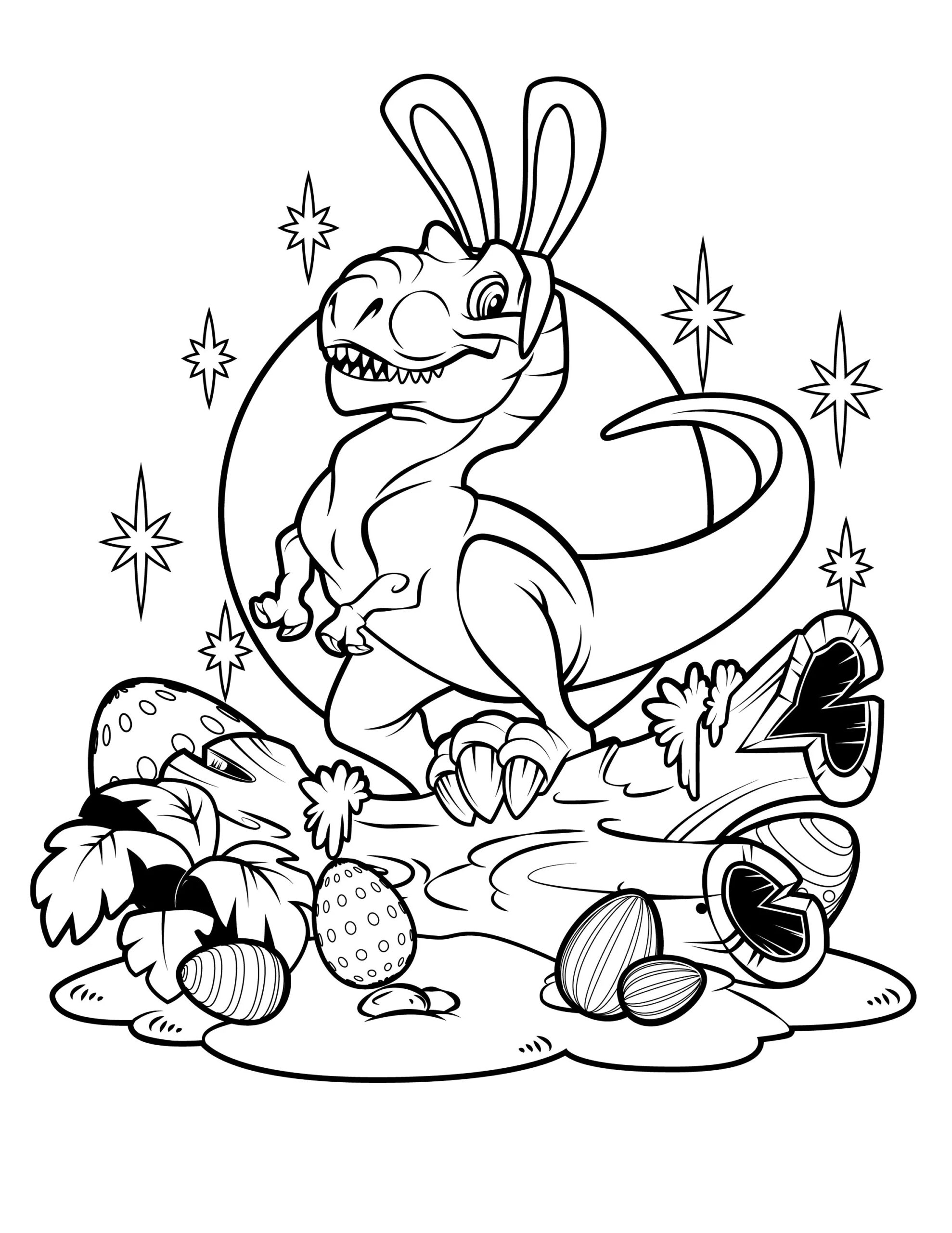 Dino Easter Coloring Page Digital Download T rex Bunny Happy Easter Printable PDF Etsy Israel