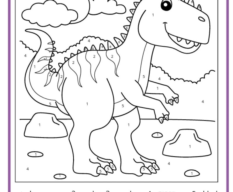 Dinosaur Color By Number Pages K12 Math Worksheets