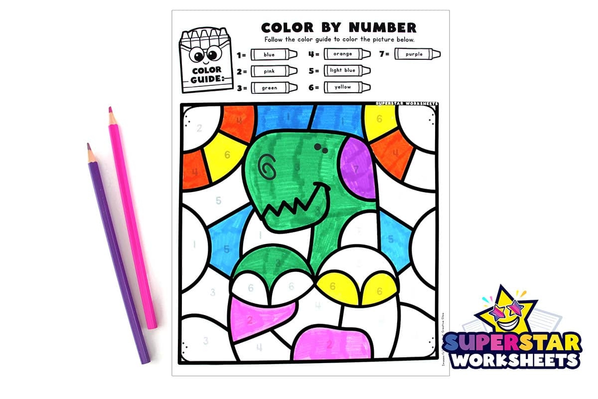 Dinosaur Color By Number Superstar Worksheets
