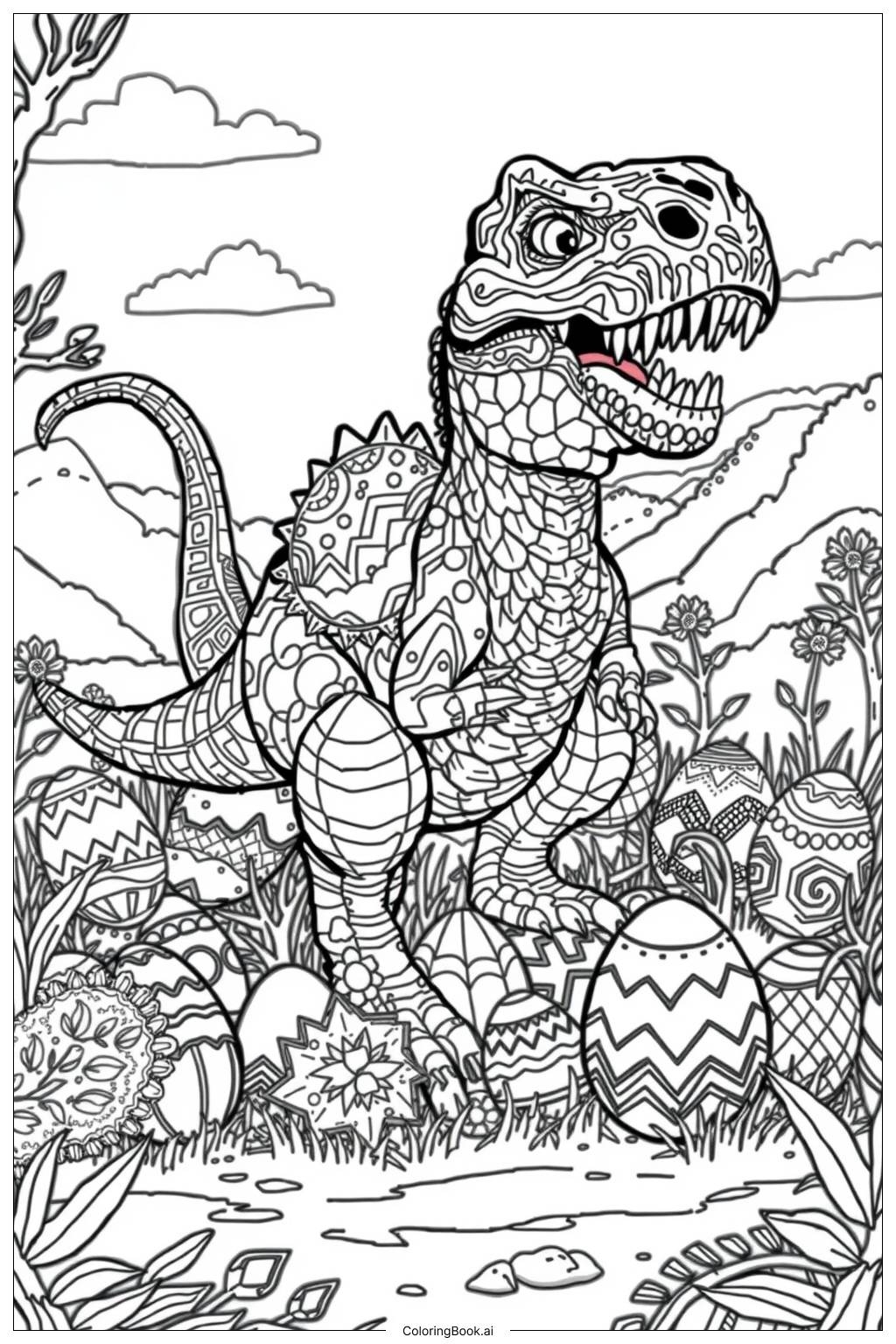 Dinosaur Easter Egg Hunt 2 Coloring Page Free PDF PNG Printable 